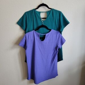 Tuff Athletics NWT 2 Shirts Teal & Purple Short Sleeve Keyhole Neck Size Small